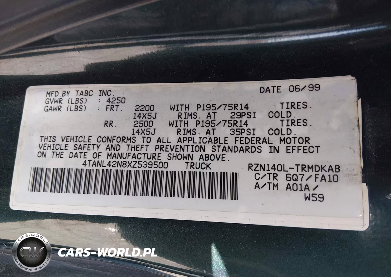 1999 Toyota Tacoma VIN:4TANL42N8XZ539500 - 9
