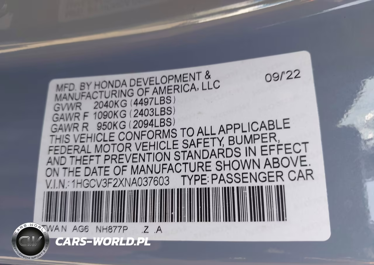 2022 Honda Accord Hybrid Sport VIN:1HGCV3F2XNA037603 - 9