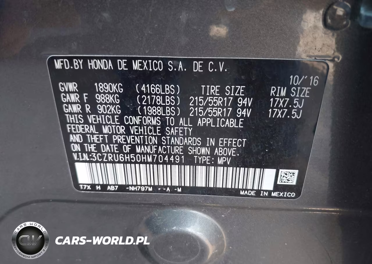 2017 Honda Hr-V Ex VIN:3CZRU6H50HM704491 - 9