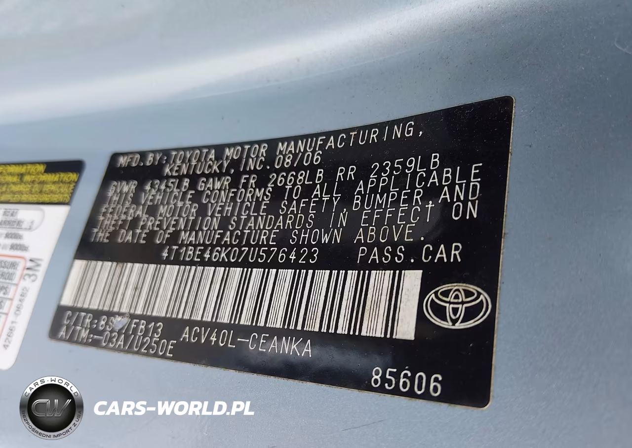 2007 Toyota Camry Ce-Le-Xle-Se VIN:4T1BE46K07U576423 - 9