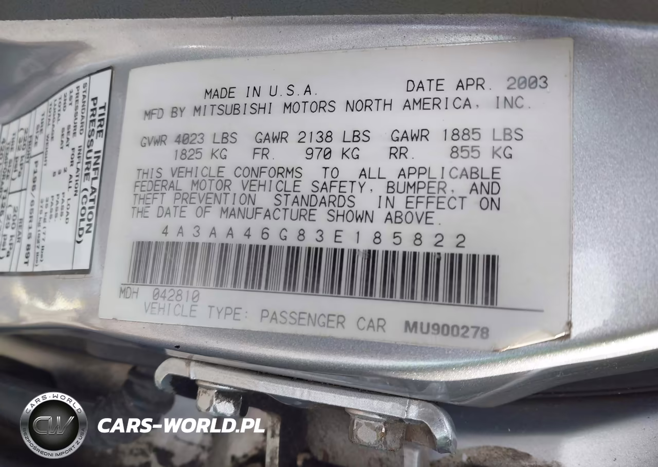 2003 Mitsubishi Galant Es-Ls VIN:4A3AA46G83E185822 - 9