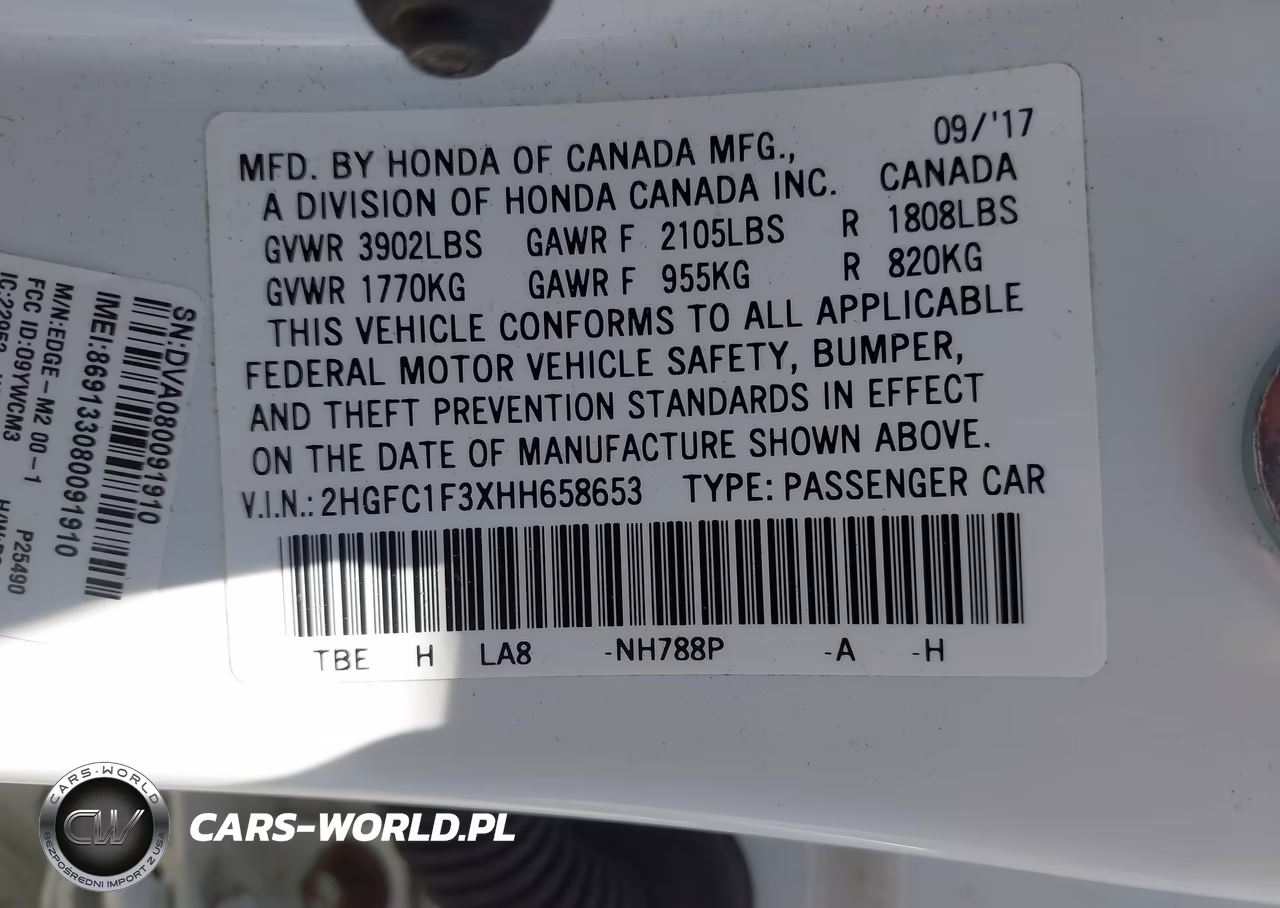 2017 Honda Civic Ex-T VIN:2HGFC1F3XHH658653 - 9
