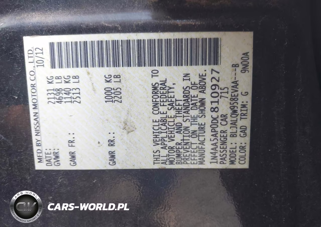 2013 Nissan Maxima 3.5 S VIN:1N4AA5AP0DC810927 - 9