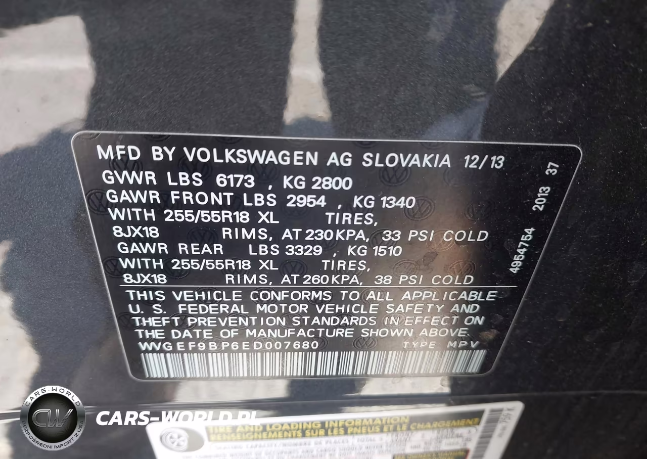 2014 Volkswagen Touareg 3.6L Sport VIN:WVGEF9BP6ED007680 - 9