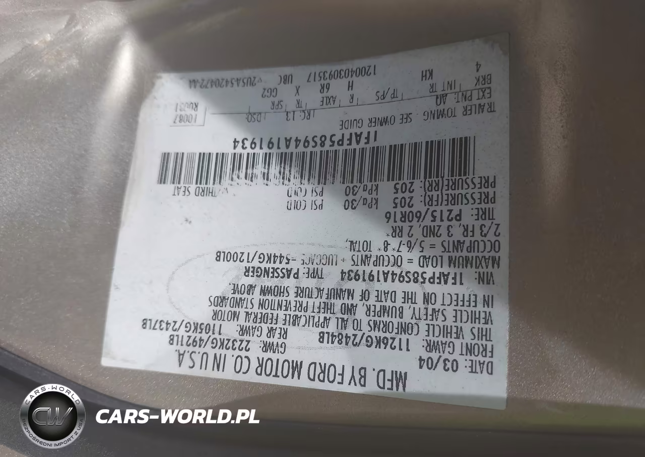 2004 Ford Taurus Se VIN:1FAFP58S94A191934 - 9