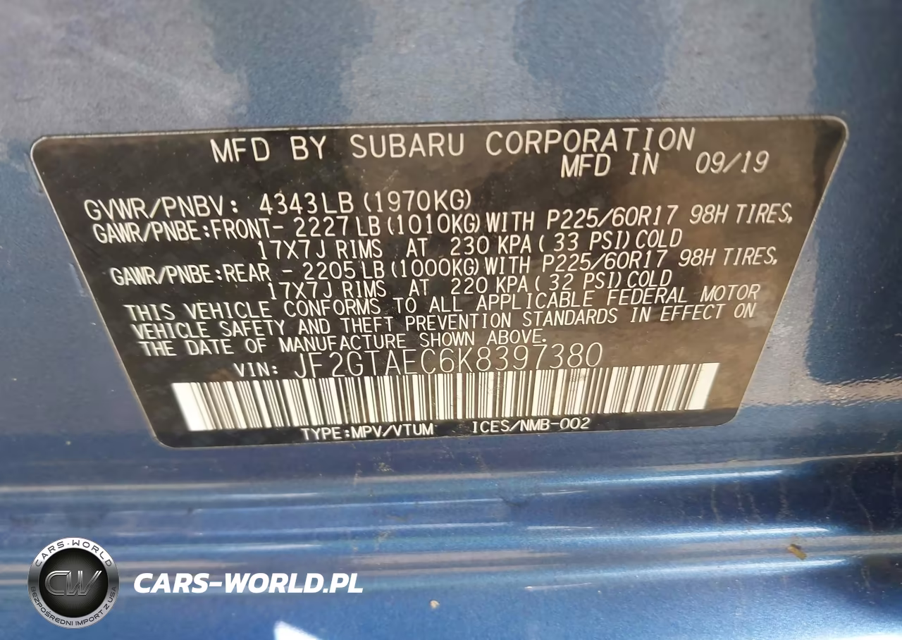 2019 Subaru Crosstrek 2.0I Premium VIN:JF2GTAEC6K8397380 - 9