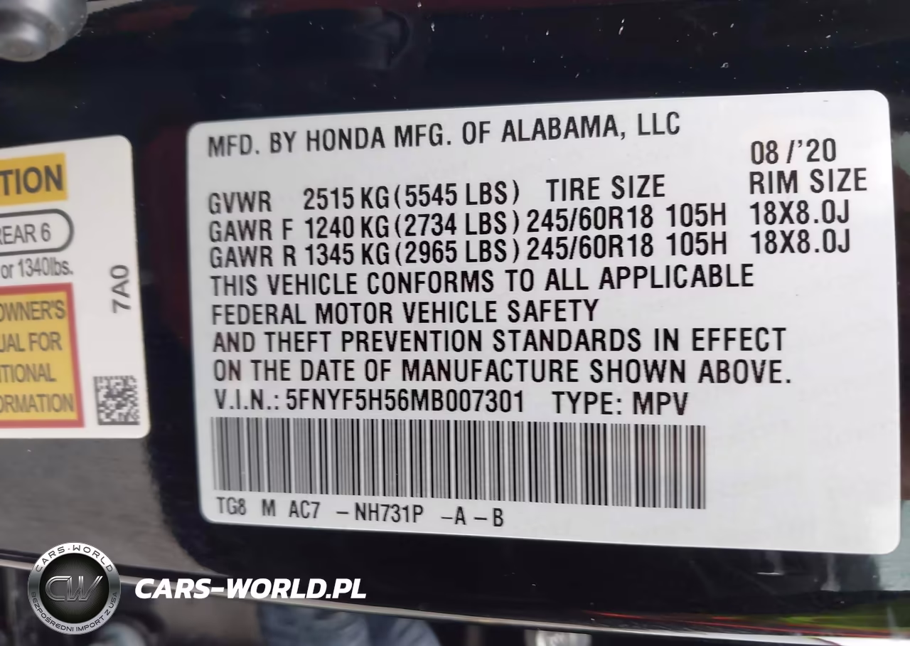 2021 Honda Pilot 2Wd Ex-L VIN:5FNYF5H56MB007301 - 9