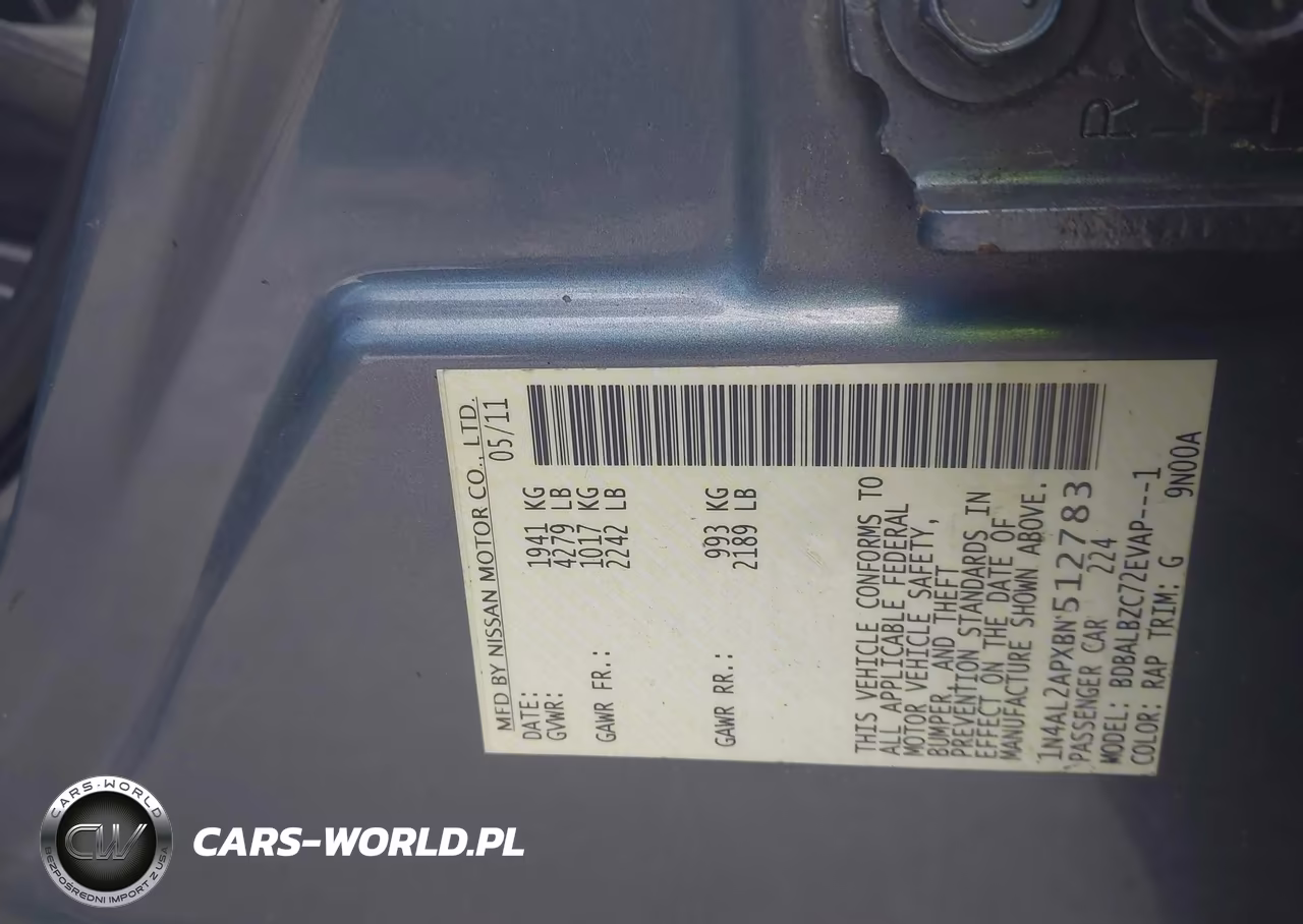 2011 Nissan Altima 2.5 S VIN:1N4AL2APXBN512783 - 9