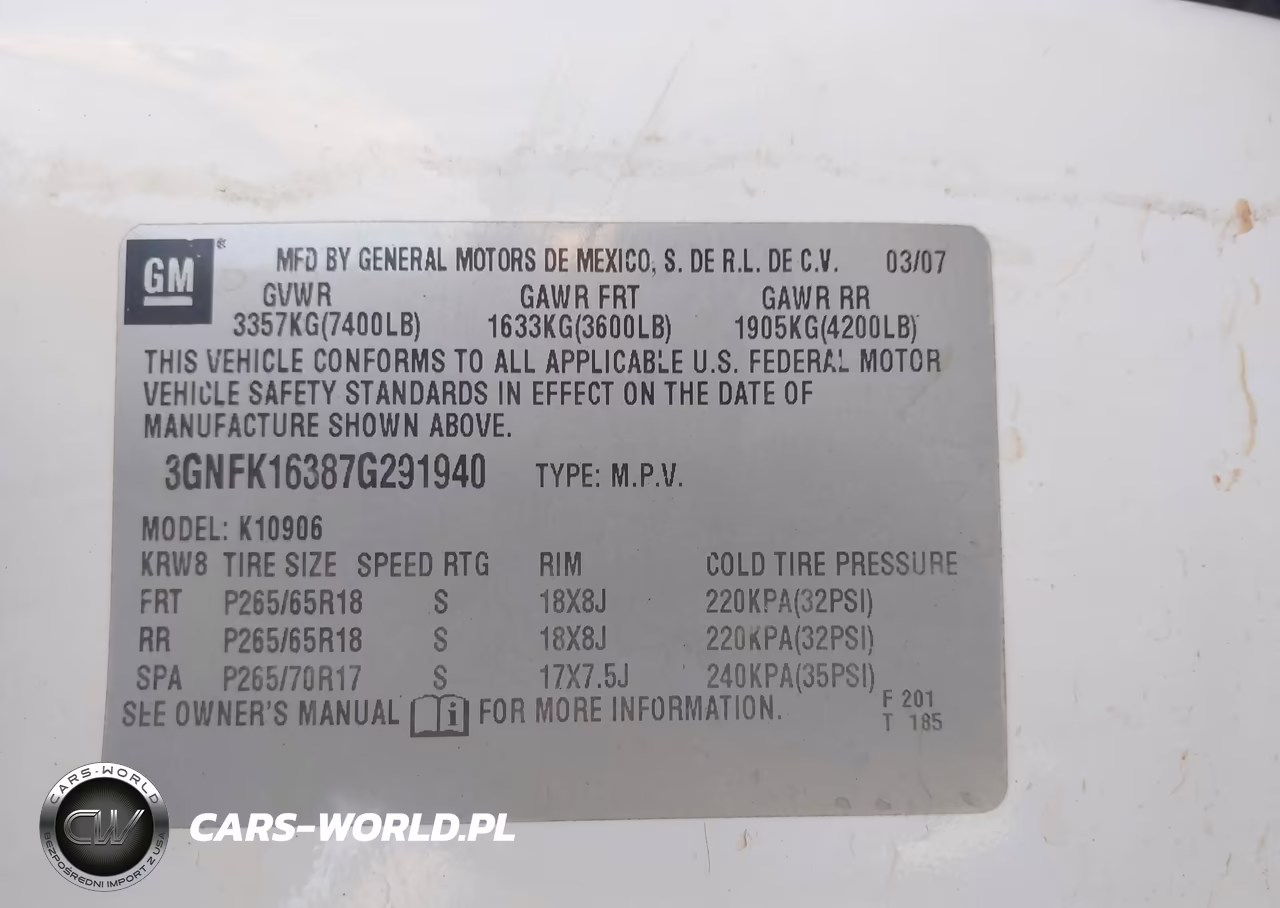 2007 Chevrolet Suburban Lt VIN:3GNFK16387G291940 - 9