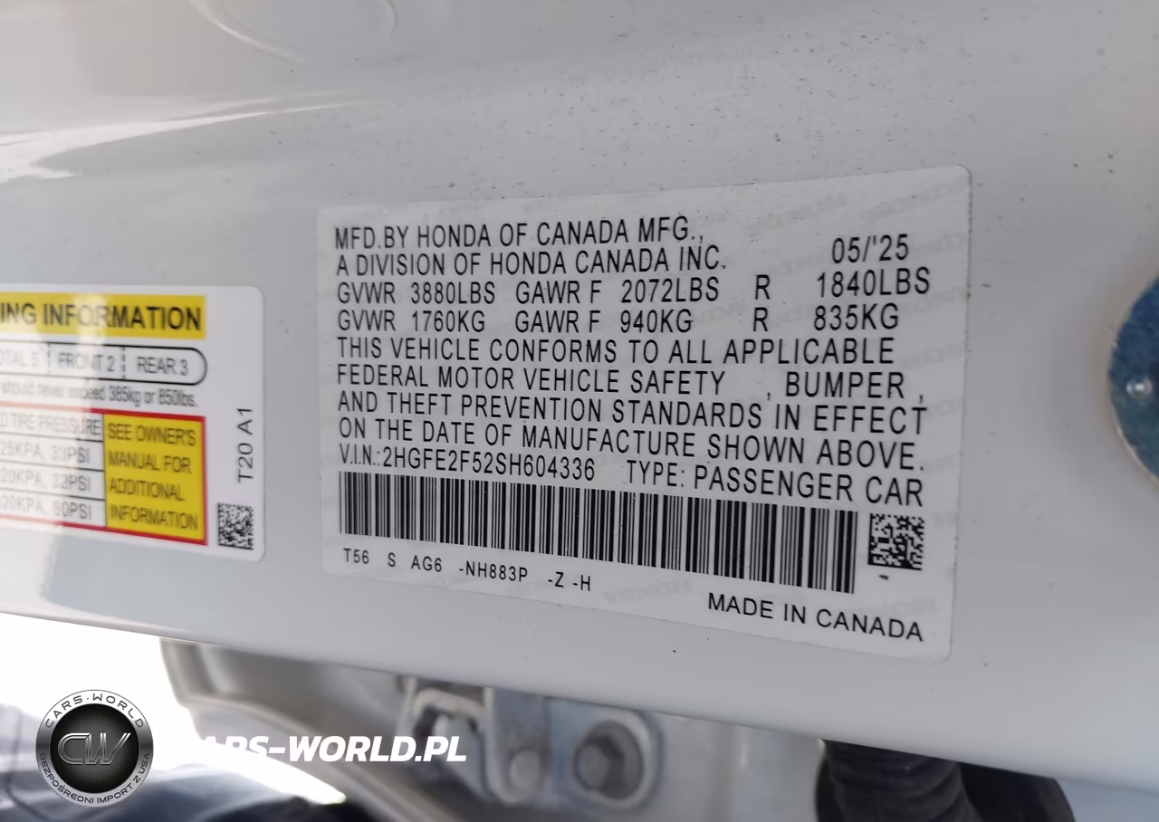 2025 Honda Civic Sport VIN:2HGFE2F52SH604336 - 9