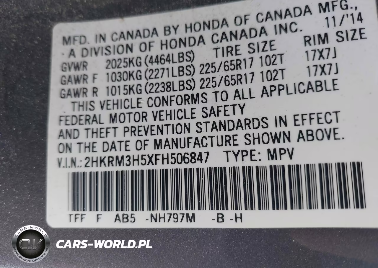 2015 Honda Cr-V Ex VIN:2HKRM3H5XFH506847 - 9