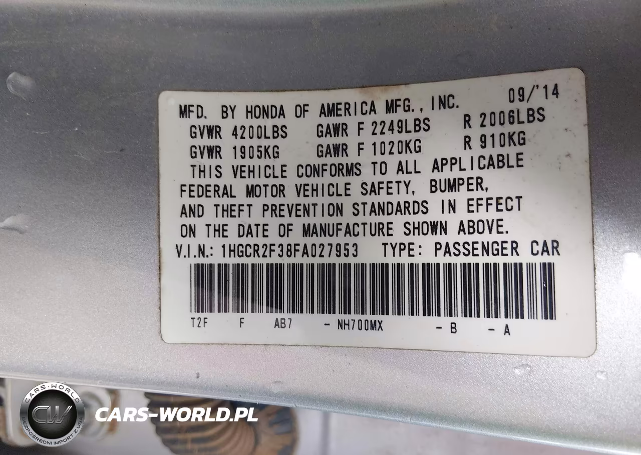 2015 Honda Accord Lx VIN:1HGCR2F38FA027953 - 9