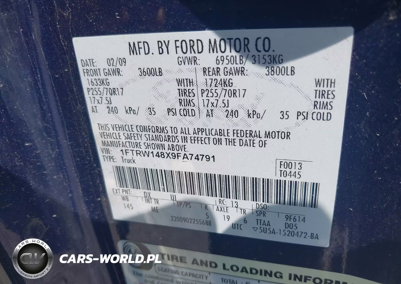 2009 Ford F-150 Xl-Xlt VIN:1FTRW148X9FA74791 - 9