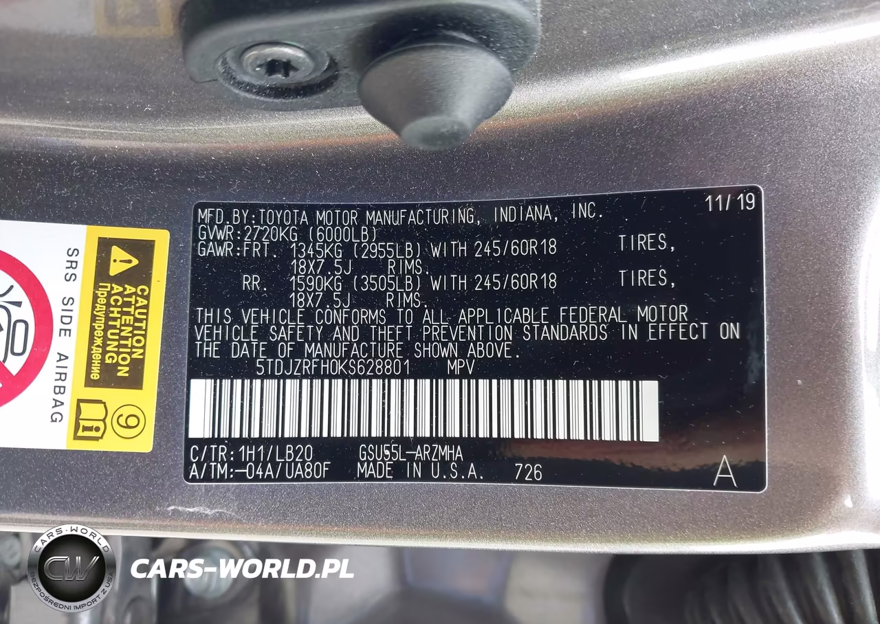 2019 Toyota Highlander Xle VIN:5TDJZRFH0KS628801 - 9