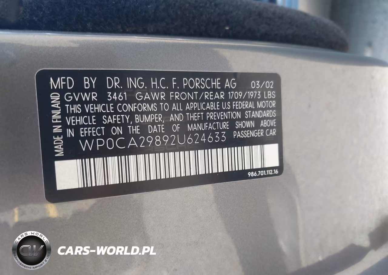 2002 Porsche Boxster VIN:WP0CA29892U624633 - 9