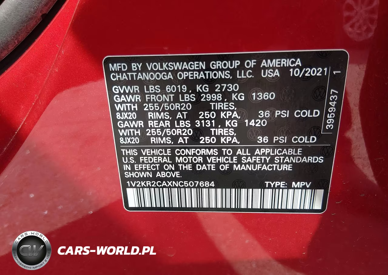 2022 Volkswagen Atlas 3.6L V6 Se W-Technology VIN:1V2KR2CAXNC507684 - 9