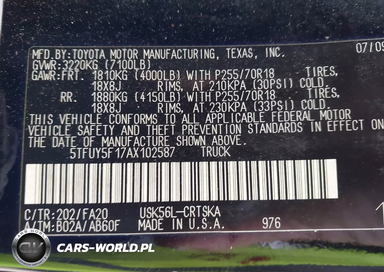 2010 Toyota Tundra Grade 5.7L V8 VIN:5TFUY5F17AX102587 - 9