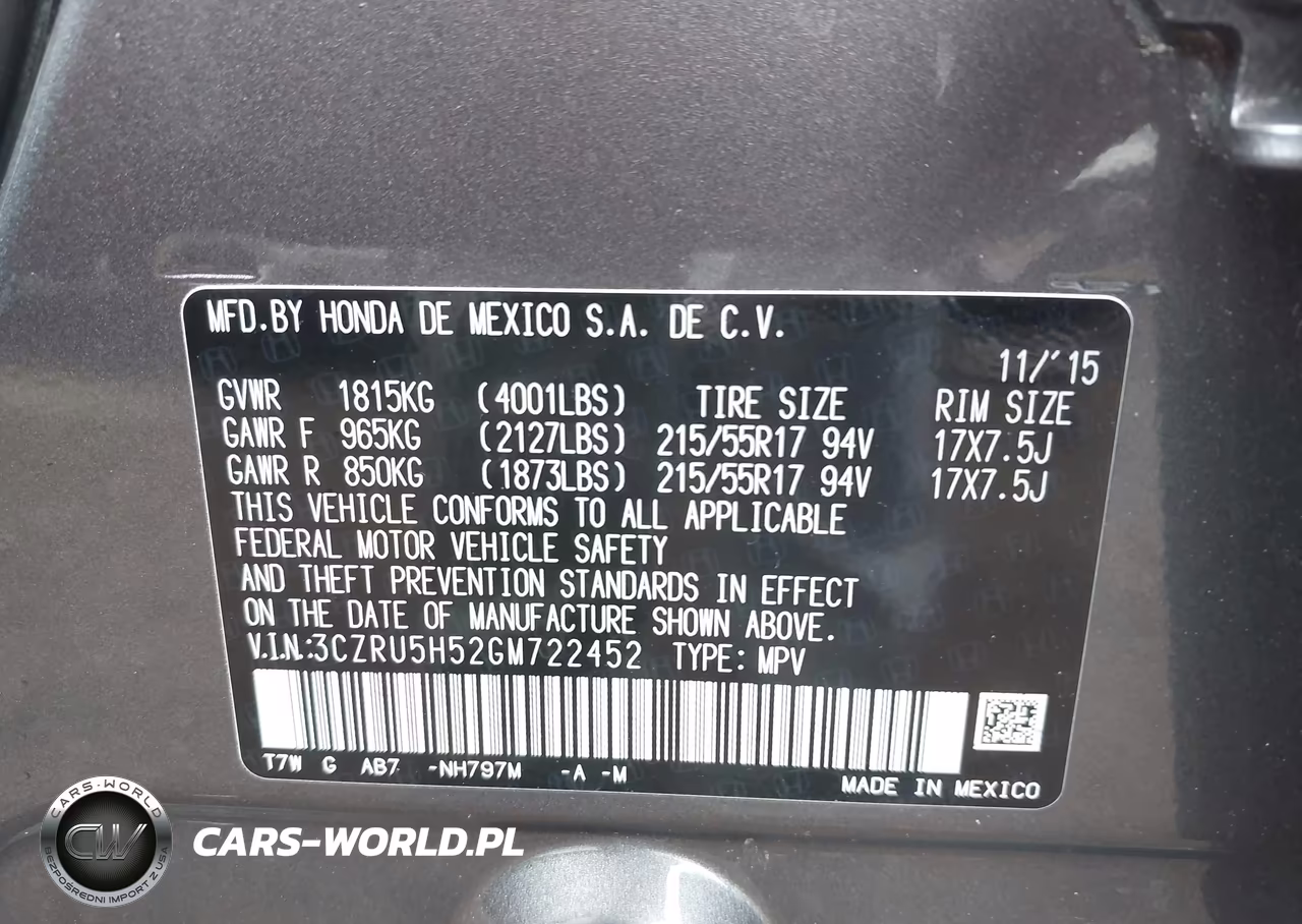 2016 Honda Hr-V Ex VIN:3CZRU5H52GM722452 - 9