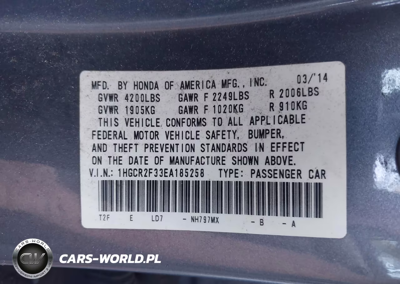 2014 Honda Accord Lx VIN:1HGCR2F33EA185258 - 9