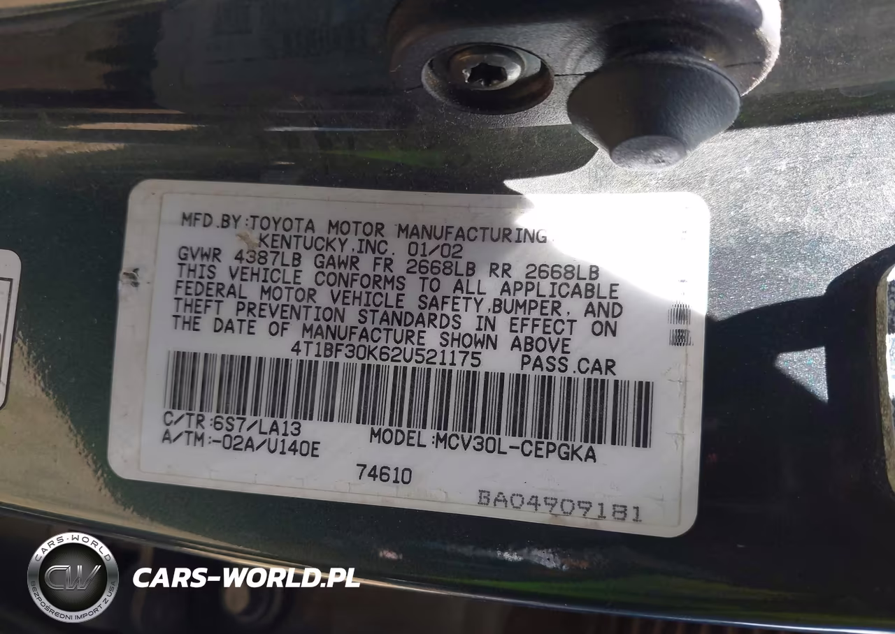 2002 Toyota Camry Xle VIN:4T1BF30K62U521175 - 9