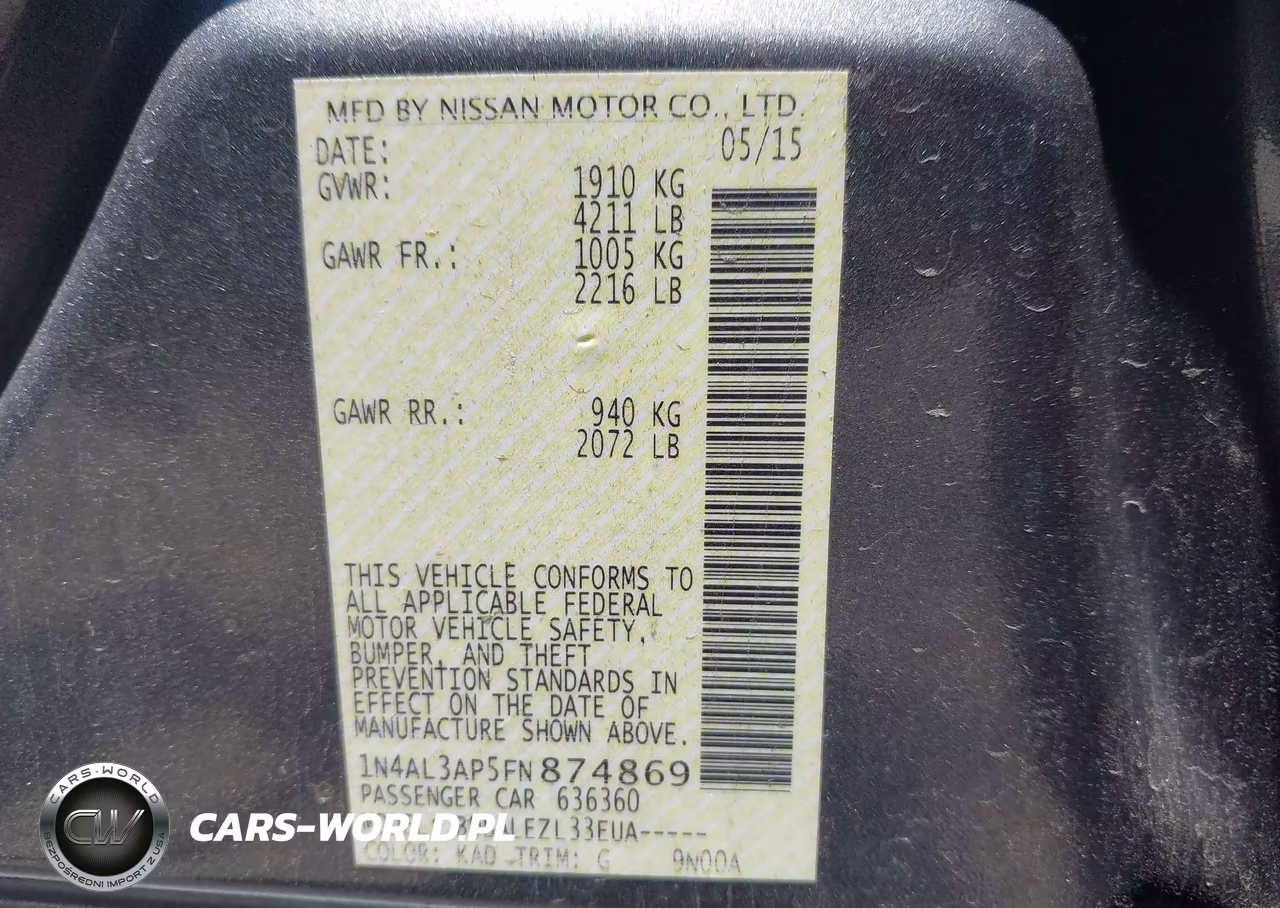 2015 Nissan Altima 2.5-2.5 S-2.5 Sl-2.5 Sv VIN:1N4AL3AP5FN874869 - 9