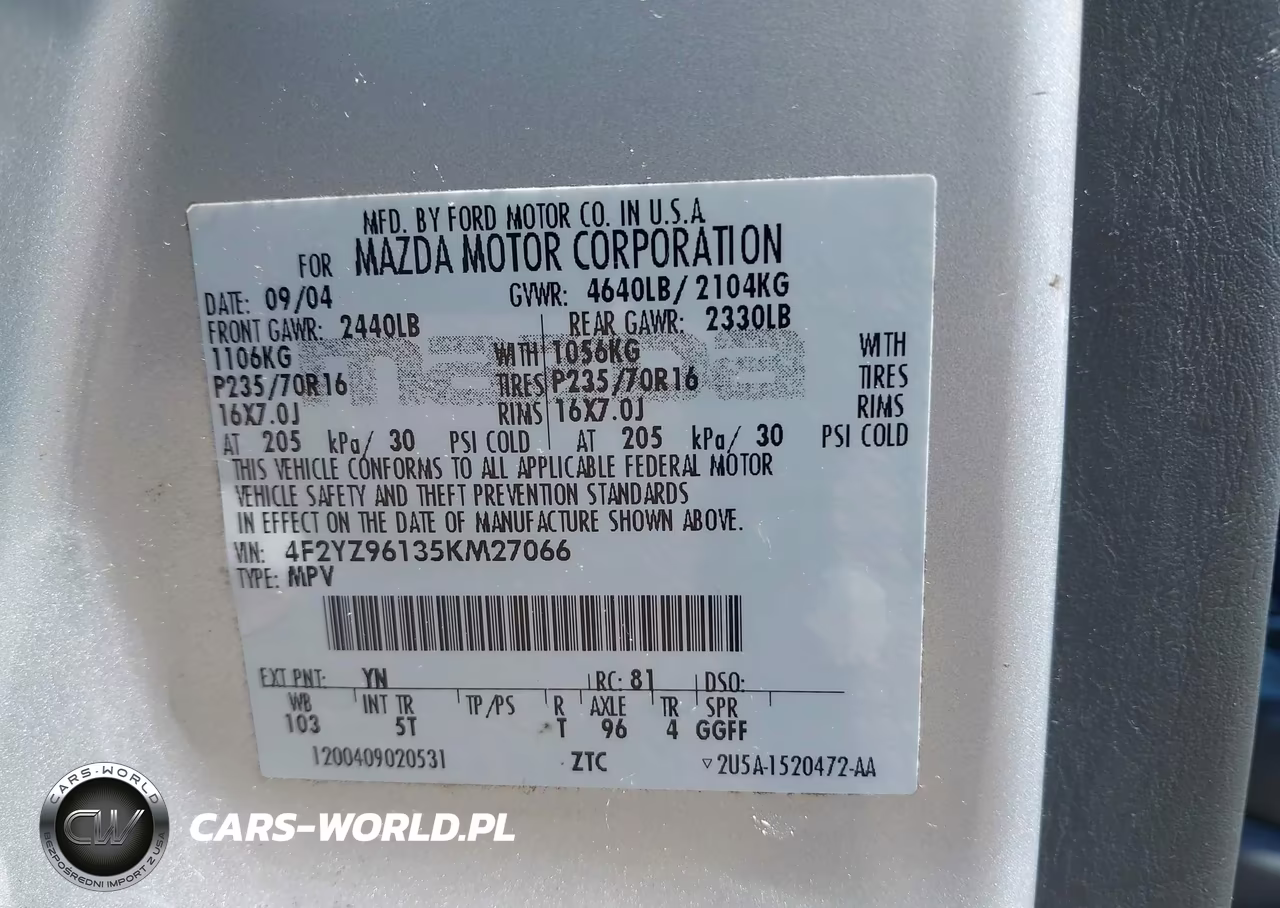 2005 Mazda Tribute S VIN:4F2YZ96135KM27066 - 9