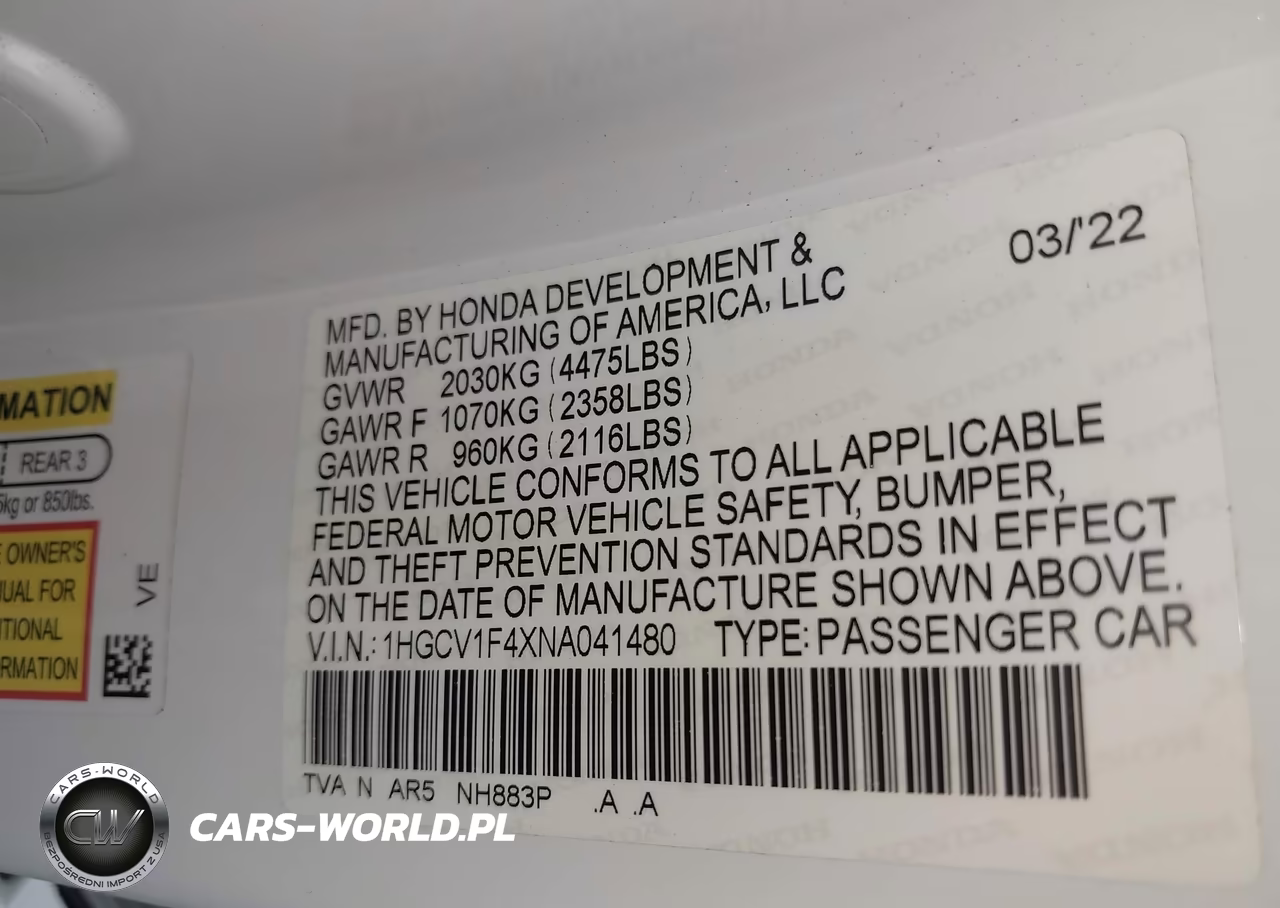 2022 Honda Accord Sport Special Edition VIN:1HGCV1F4XNA041480 - 9