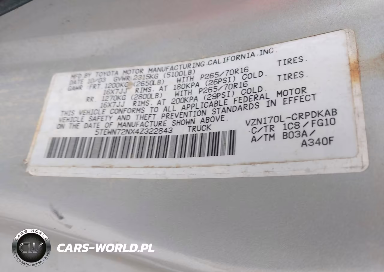 2004 Toyota Tacoma Base V6 VIN:5TEWN72NX4Z322843 - 9