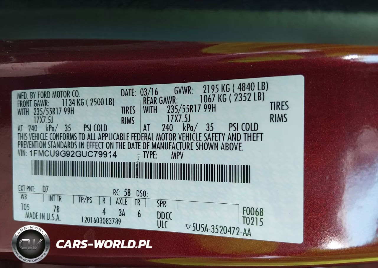 2016 Ford Escape Se VIN:1FMCU9G92GUC79914 - 9