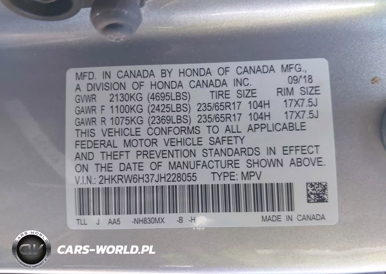 2018 Honda Cr-V Lx VIN:2HKRW6H37JH228055 - 9