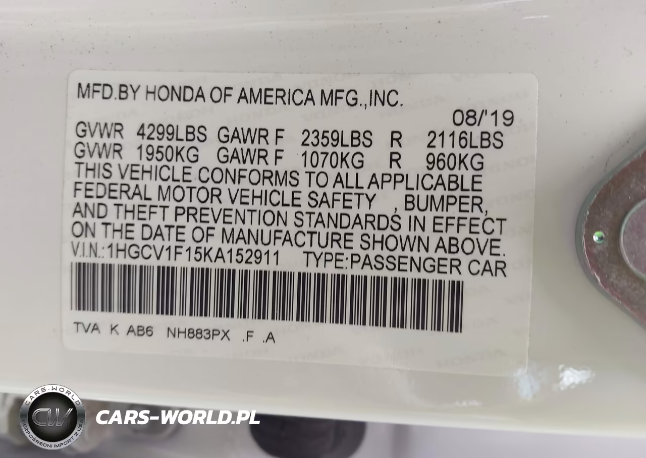 2019 Honda Accord Lx VIN:1HGCV1F15KA152911 - 9