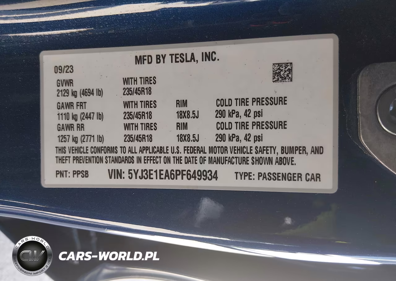 2023 Tesla Model 3 VIN:5YJ3E1EA6PF649934 - 9