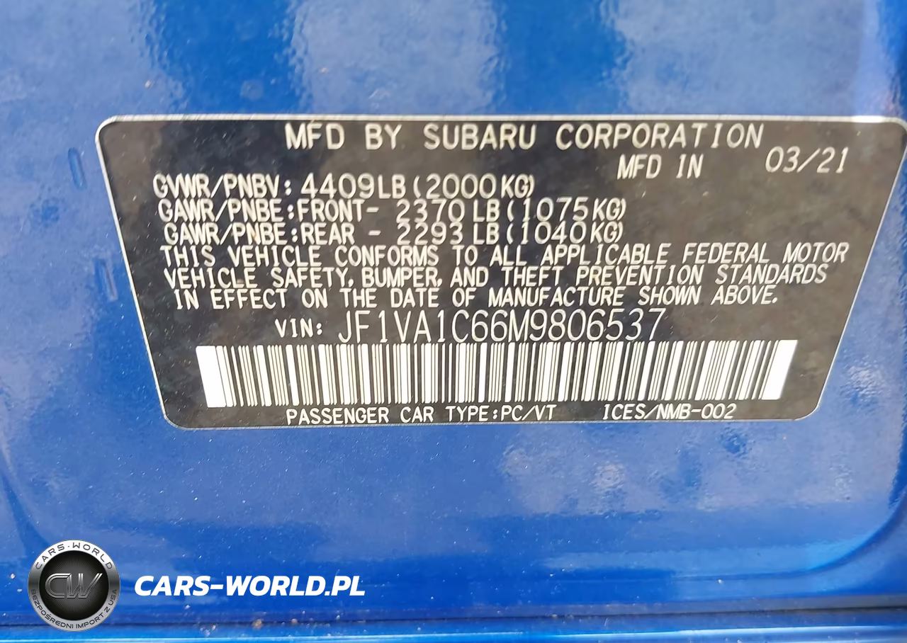 2021 Subaru Wrx Premium VIN:JF1VA1C66M9806537 - 9
