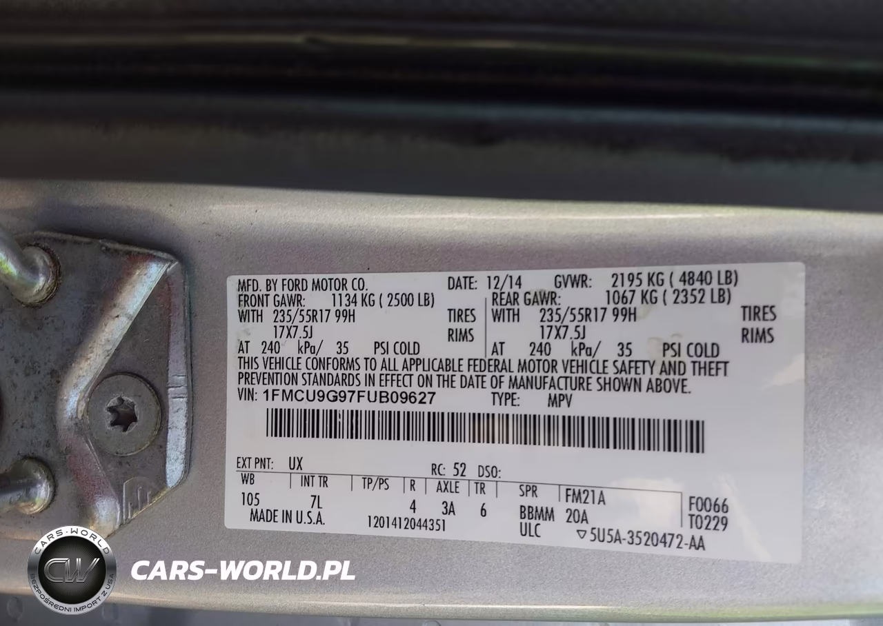 2015 Ford Escape Se VIN:1FMCU9G97FUB09627 - 9