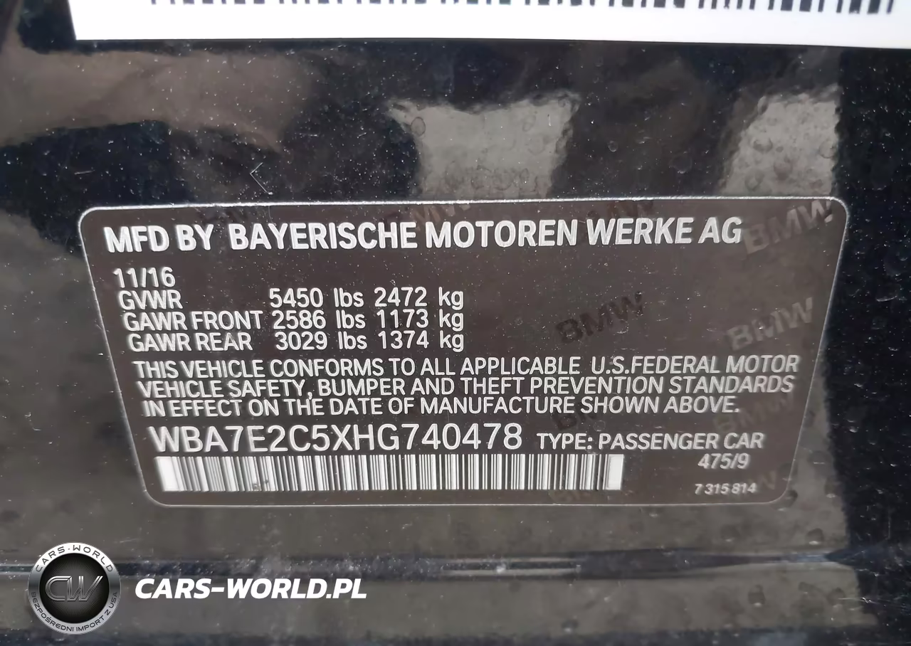 2017 BMW 740I VIN:WBA7E2C5XHG740478 - 9