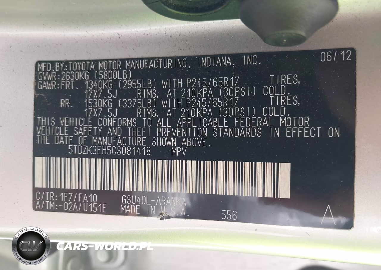2012 Toyota Highlander Base V6 VIN:5TDZK3EH5CS081418 - 9