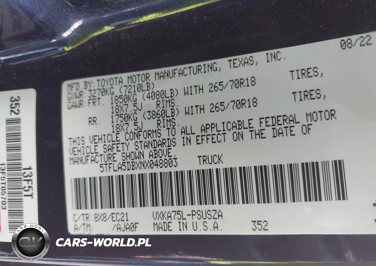 2022 Toyota Tundra Sr5 VIN:5TFLA5DBXNX048803 - 9