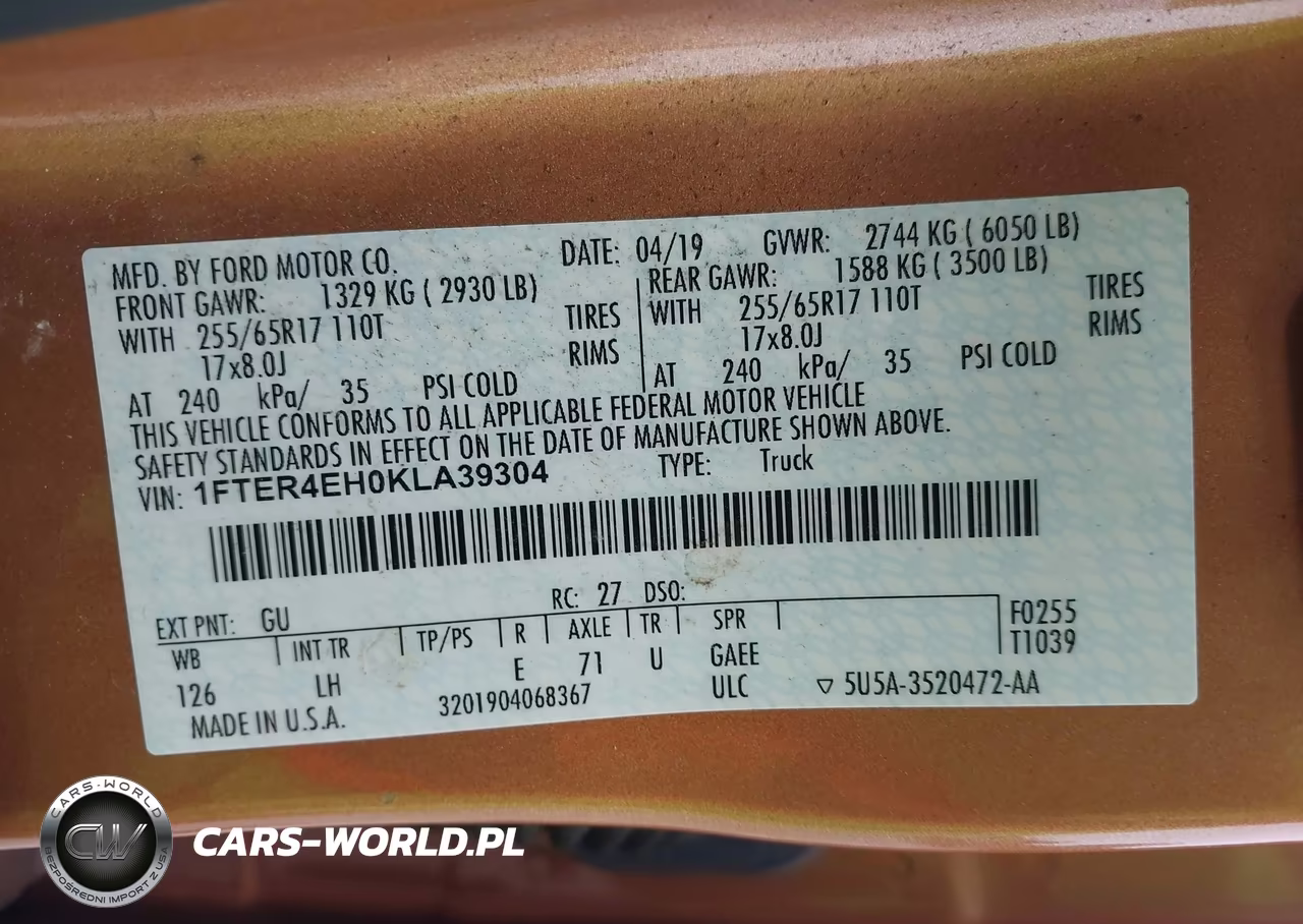 2019 Ford Ranger Xl VIN:1FTER4EH0KLA39304 - 9