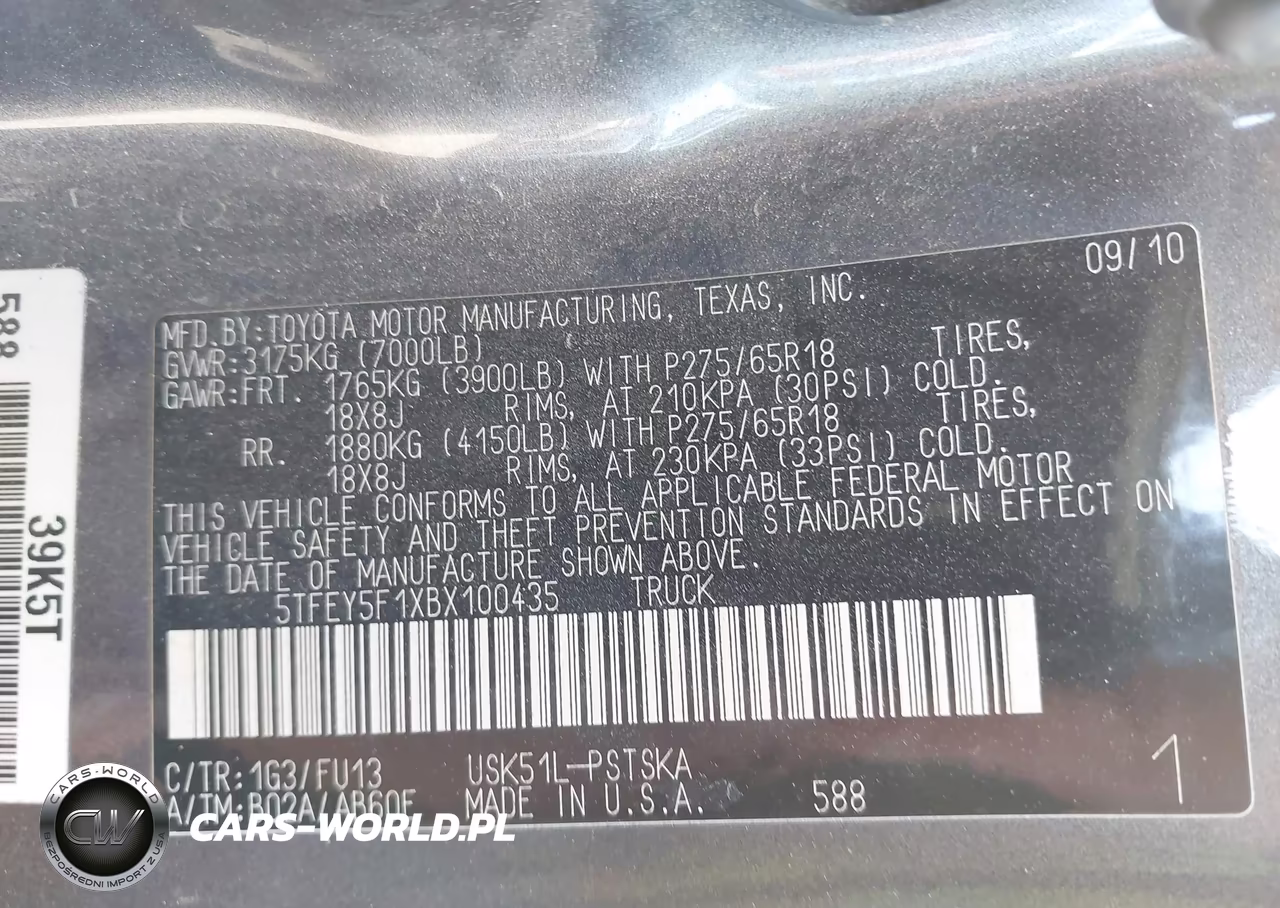 2011 Toyota Tundra Grade 5.7L V8 VIN:5TFEY5F1XBX100435 - 9