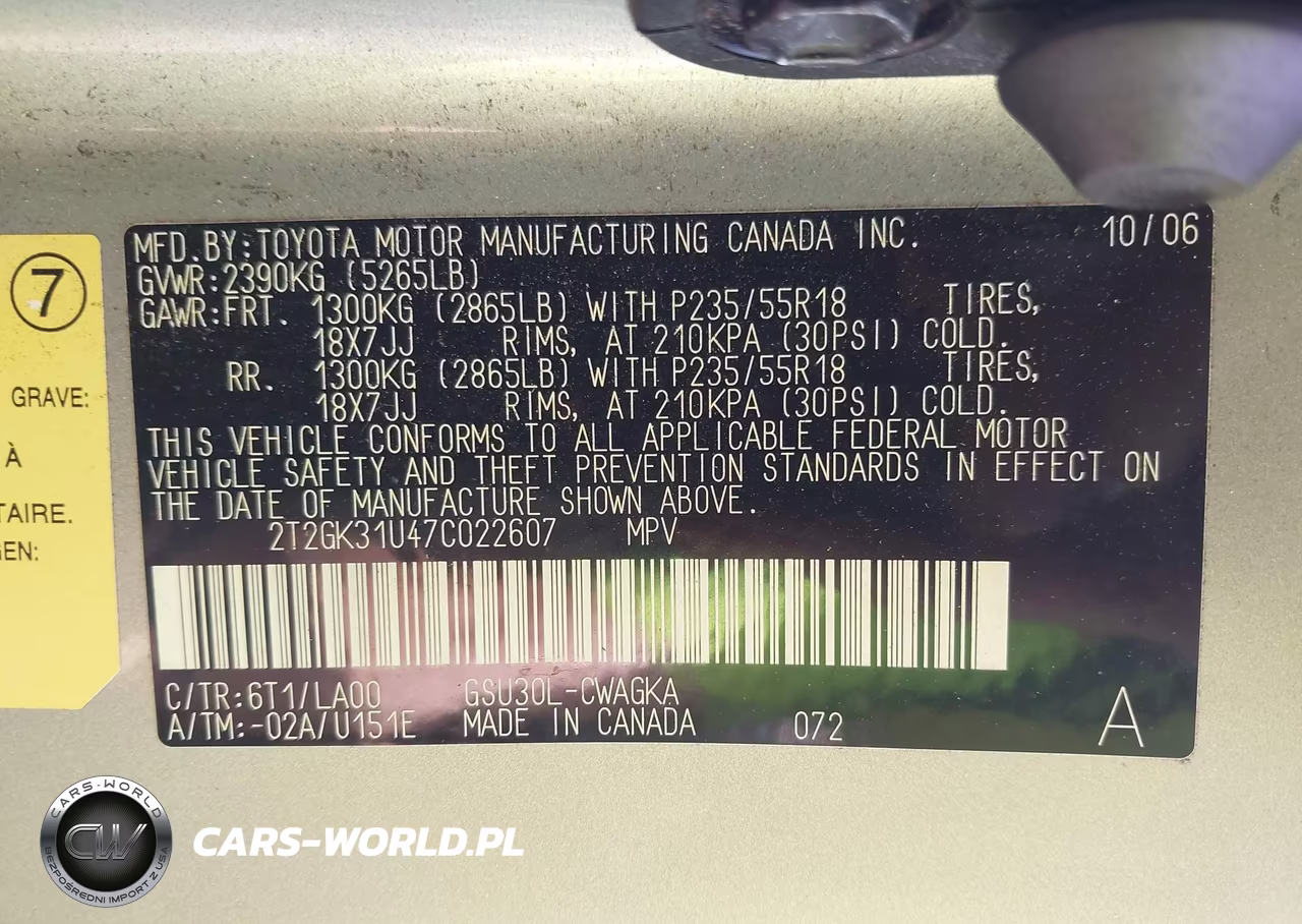 2007 Lexus Rx 350 VIN:2T2GK31U47C022607 - 9
