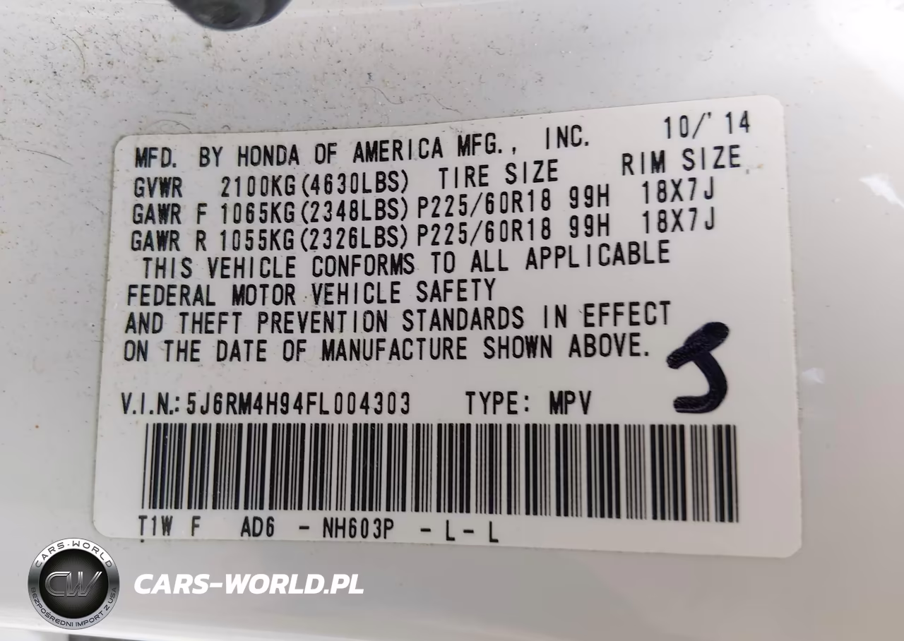 2015 Honda Cr-V Touring VIN:5J6RM4H94FL004303 - 9