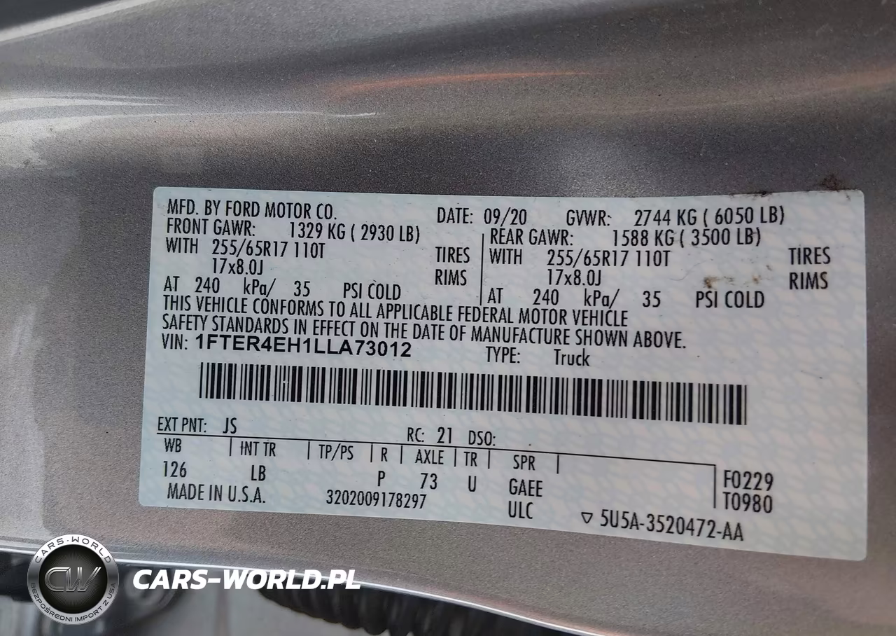 2020 Ford Ranger Xlt VIN:1FTER4EH1LLA73012 - 9