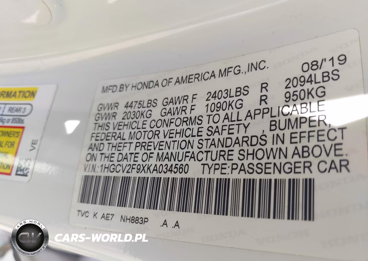 2019 Honda Accord Touring 2.0T VIN:1HGCV2F9XKA034560 - 9