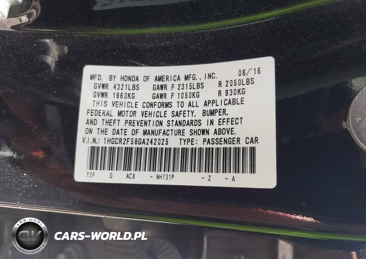 2016 Honda Accord Sport VIN:1HGCR2F58GA242025 - 9