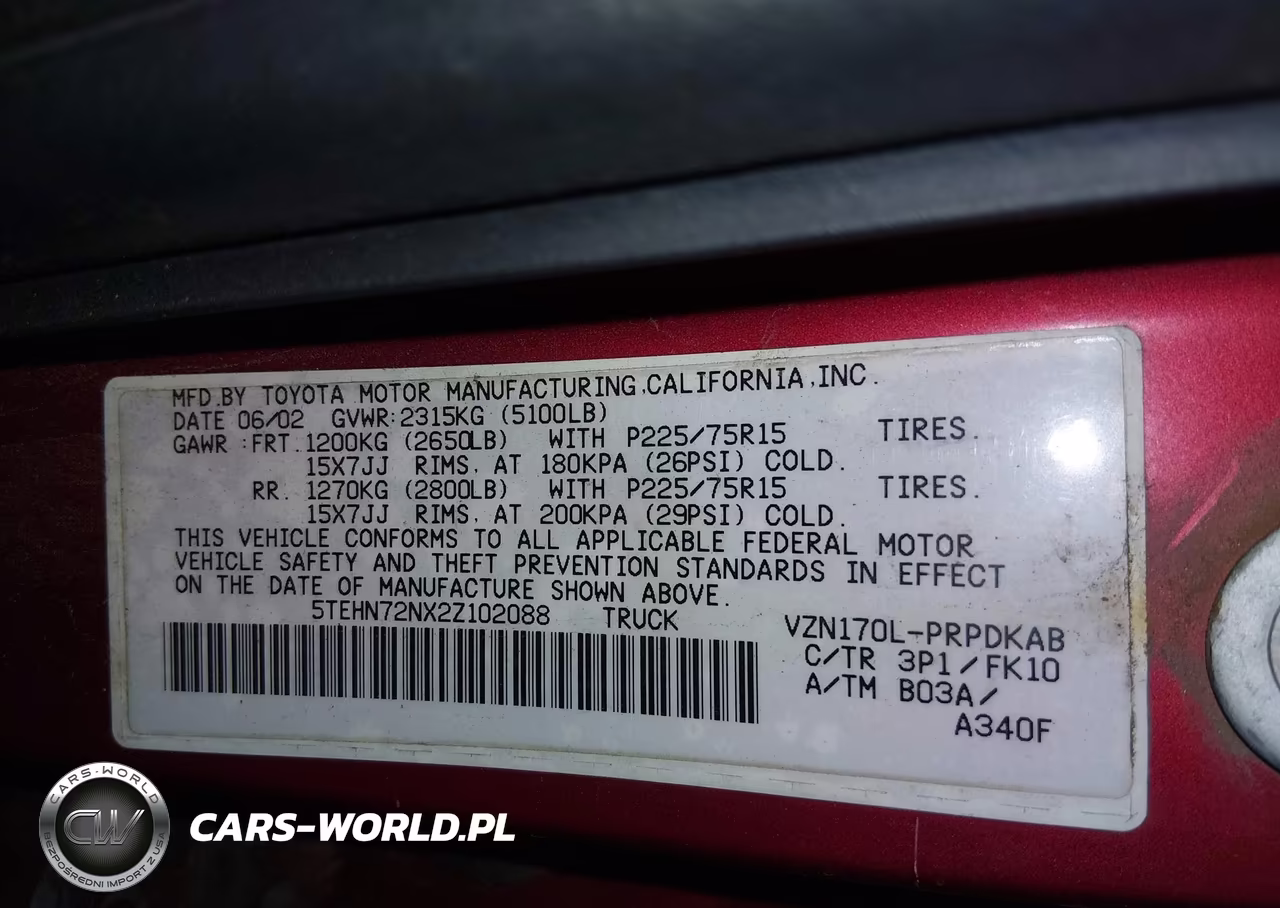2002 Toyota Tacoma Base V6 VIN:5TEHN72NX2Z102088 - 9