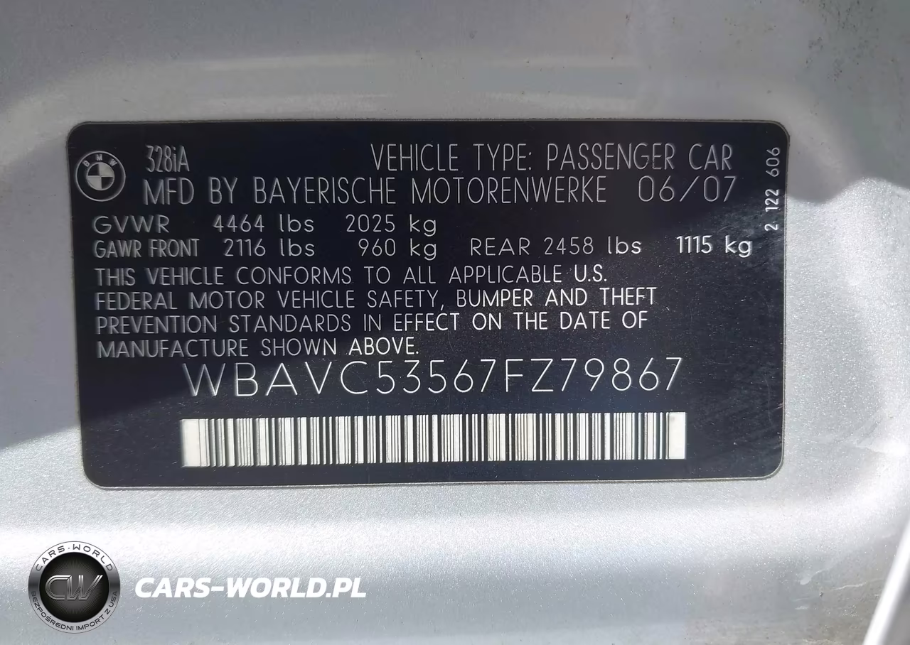 2007 BMW 328I VIN:WBAVC53567FZ79867 - 9