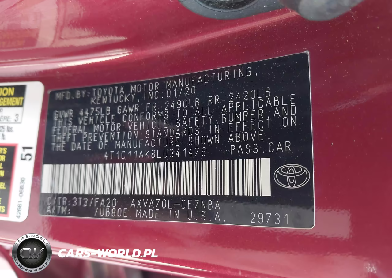 2020 Toyota Camry Le VIN:4T1C11AK8LU341476 - 9