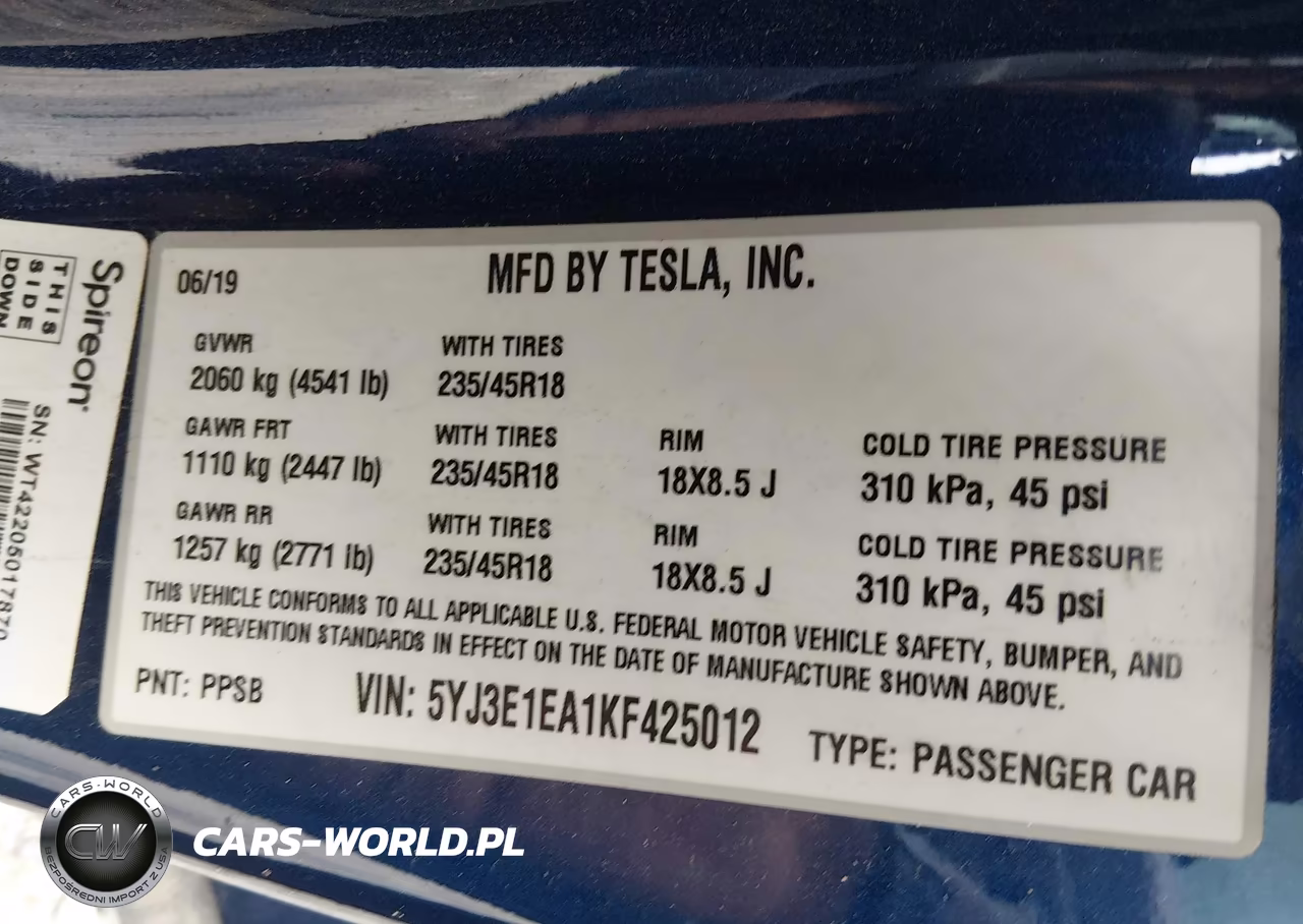 2019 Tesla Model 3 Long Range-Mid Range-Standard Range-Standard Range Plus VIN:5YJ3E1EA1KF425012 - 9