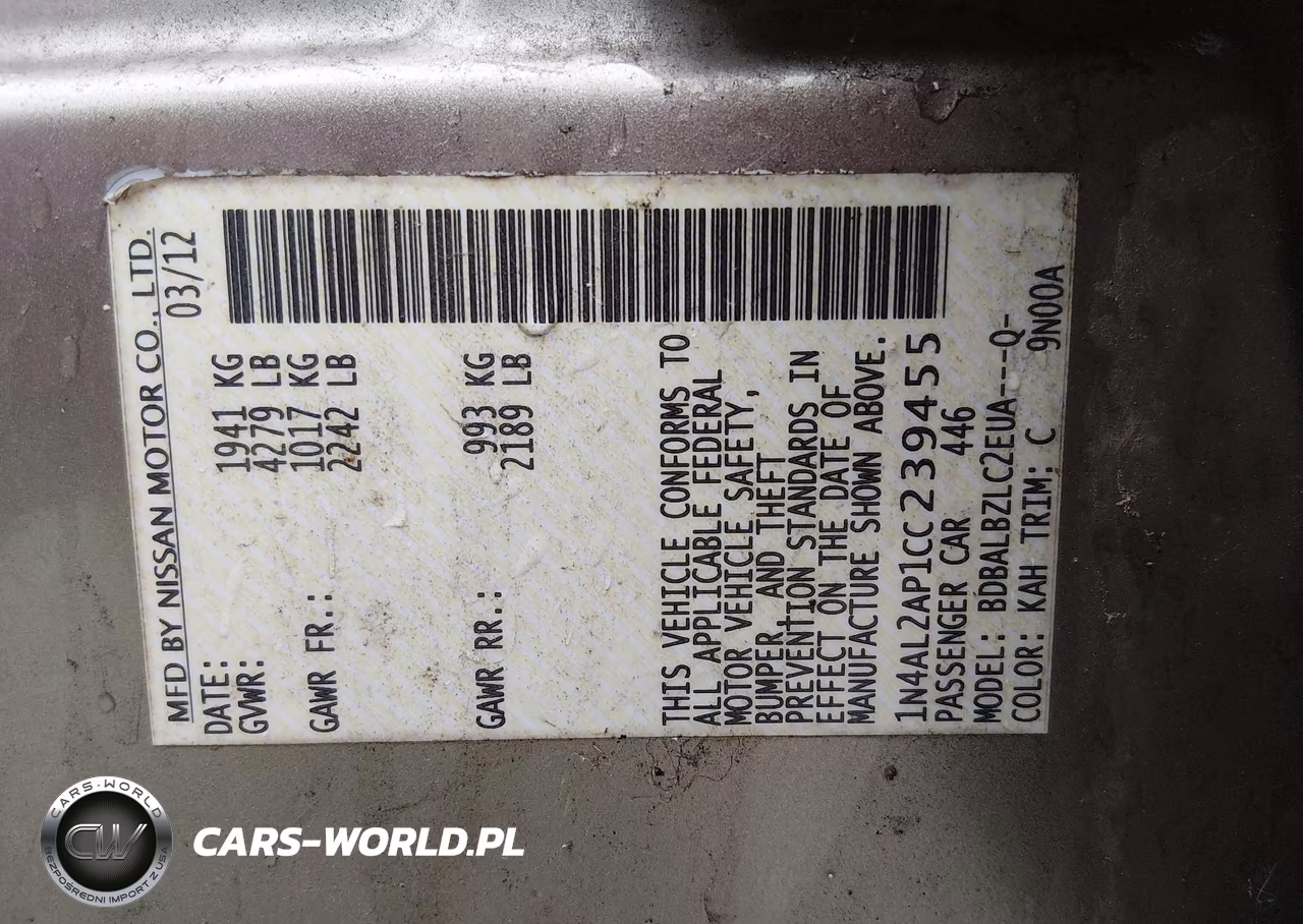 2012 Nissan Altima 2.5 S VIN:1N4AL2AP1CC239455 - 9