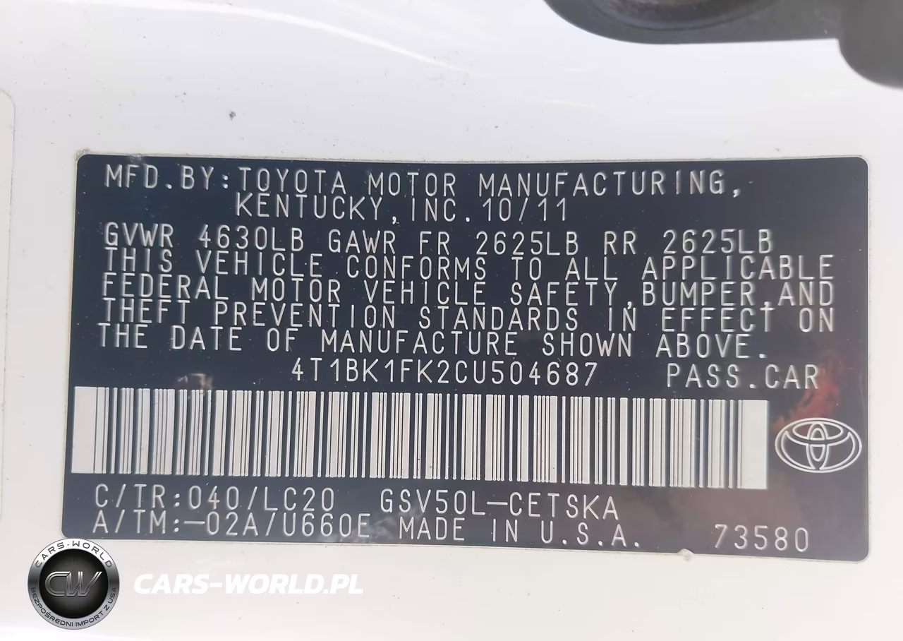 2012 Toyota Camry Se V6 VIN:4T1BK1FK2CU504687 - 9